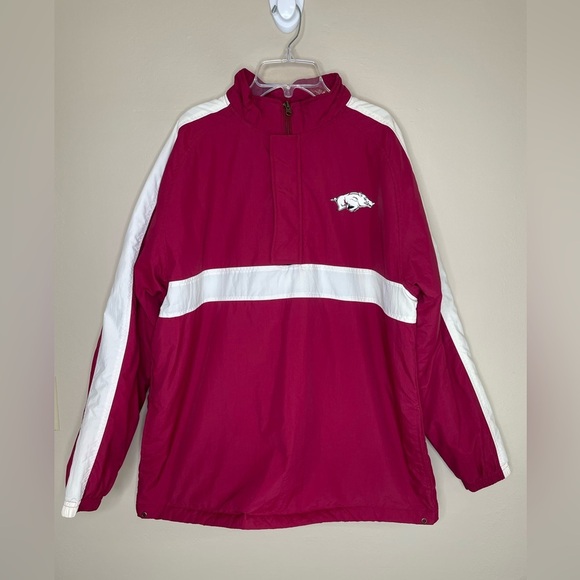 Arkansas Razorbacks NCAA Red White Nylon Quilted Jacket Size Medium - Picture 1 of 7